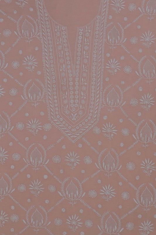 Ada Hand Embroidered Dusty Pink Pure Georgette Lucknowi Chikan Unstitched Suit Piece- A583331