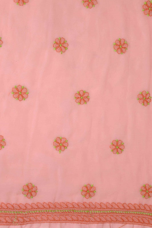 Ada Hand Embroidered Peach Georgette Lucknowi Chikankari Unstitched Suit Piece A211192