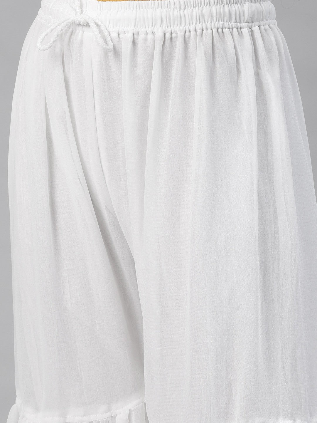 Ada Hand Embroidered White Georgette Lucknow Chikan Garara with Gota Patti Work A711136