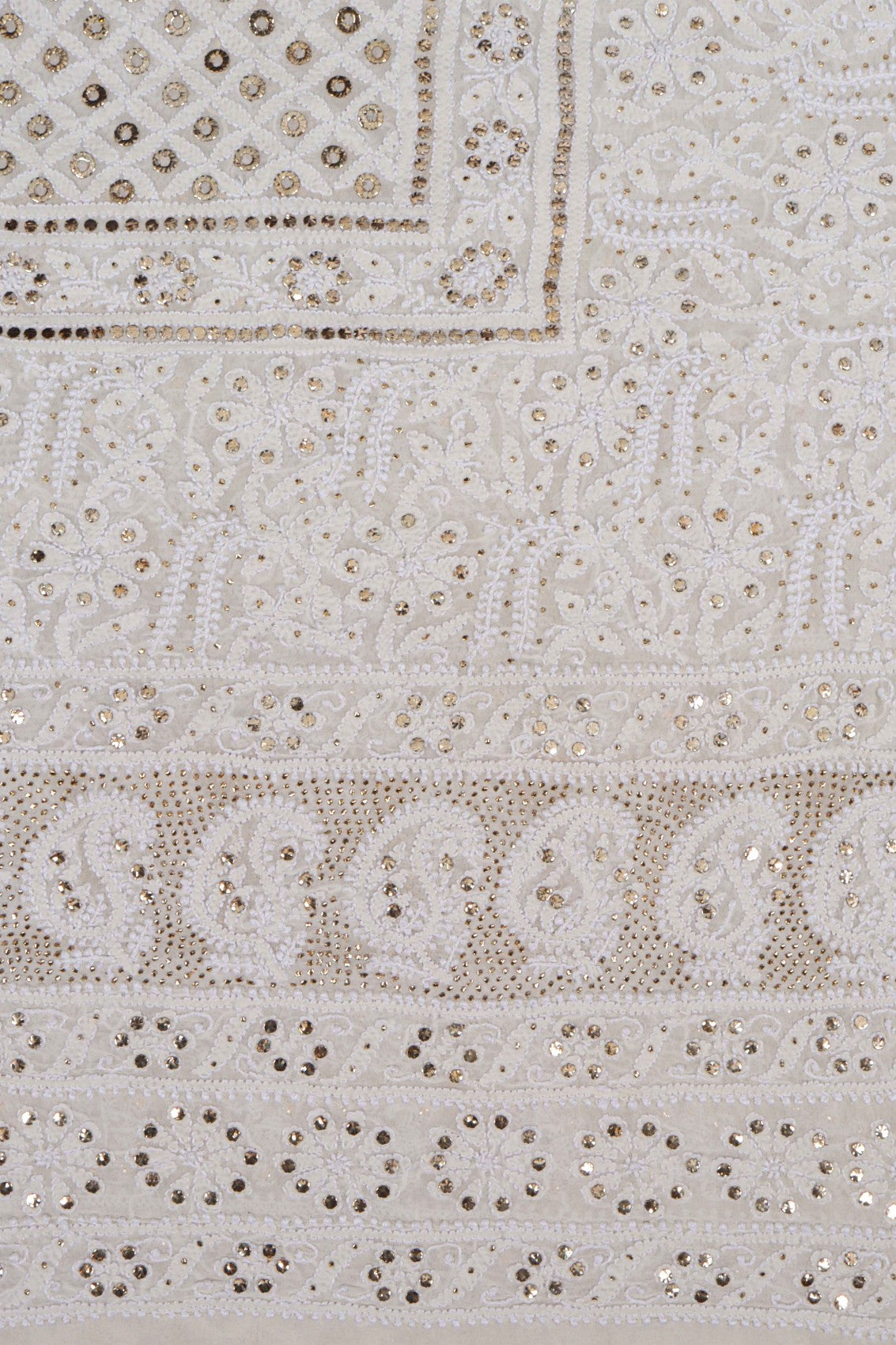 Ada Hand Embroidered Off White Pure Georgette Lucknowi Chikankari Dupatta With Muqaish Work 01A61327