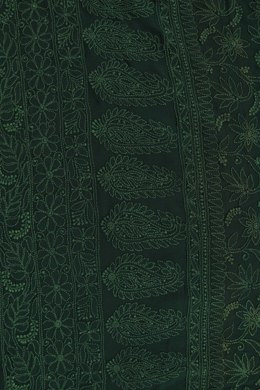 Ada Hand Embroidered Dark Green Georgette Lucknowi Chikan Unstitched Kurta Piece A536658