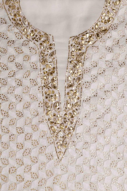 Ada Hand Embroidered White Georgette Chikan Unstitched Kurta Piece With Muqaish Work A617641