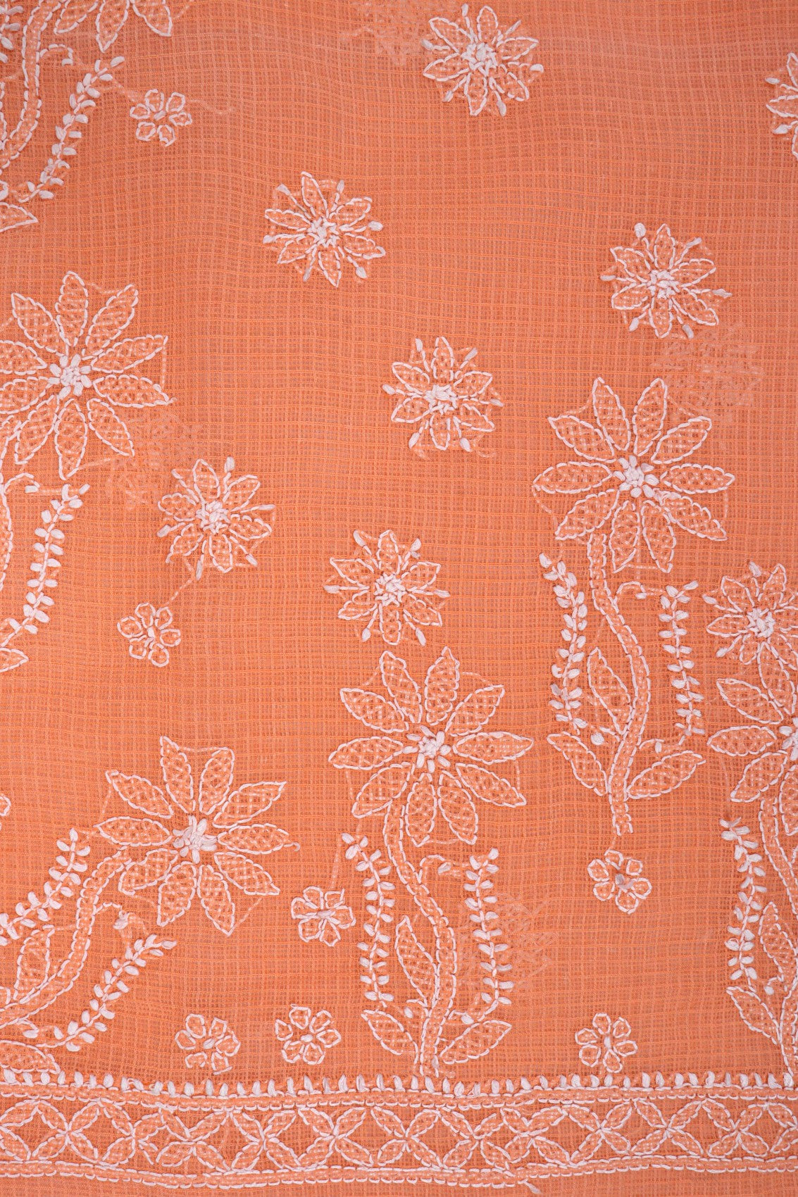 Ada Hand Embroidered Peach Kota Lucknowi Chikan Unstitched Kurta Dupatta Set A596911