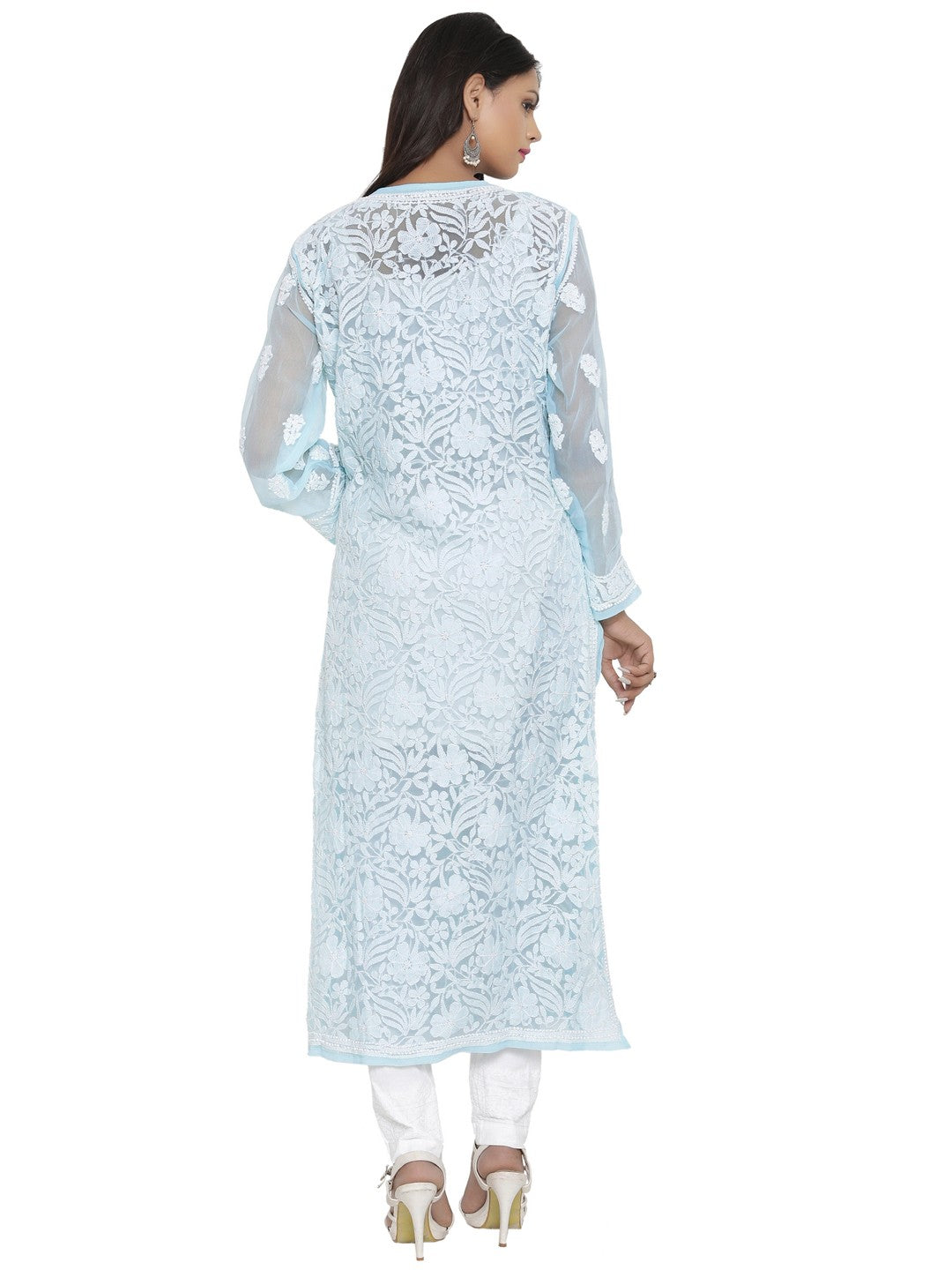 Ada Hand Embroidered Blue Georgette Lucknowi Chikankari Straight  Kurta A217898