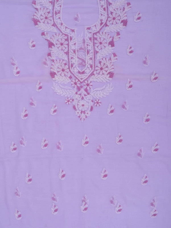 Ada Hand Embroidered Lavender Georgette Lucknowi Chikan Unstitched Kurta Piece A599347