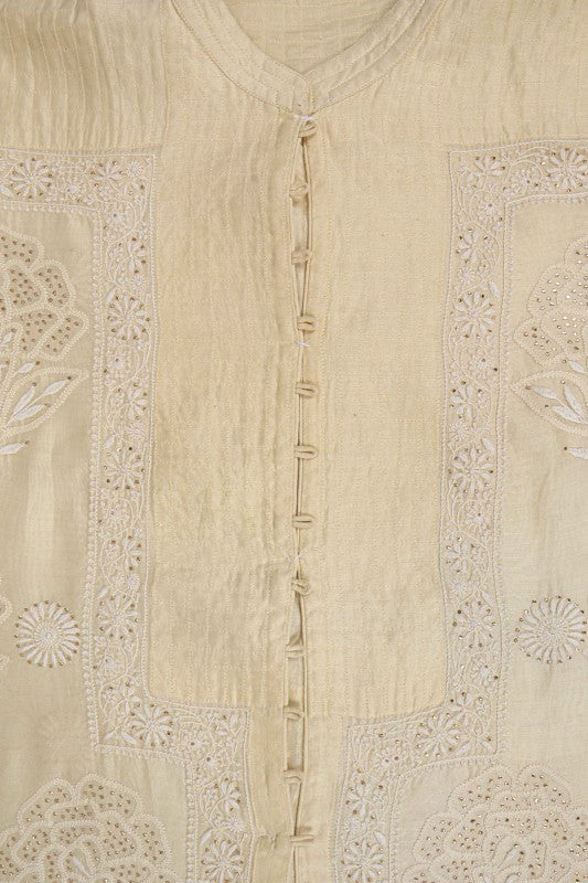 Ada Hand Embroidered Fawn Chanderi Lucknowi Chikan Semi-stitched Kurta Dupatta Set with Muqaish Work A497283