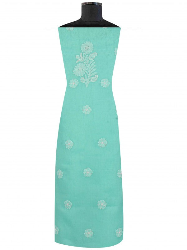 Ada Hand Embroidered Sea Green Cotton Lucknowi Chikan Unstitched Suit Piece A614599