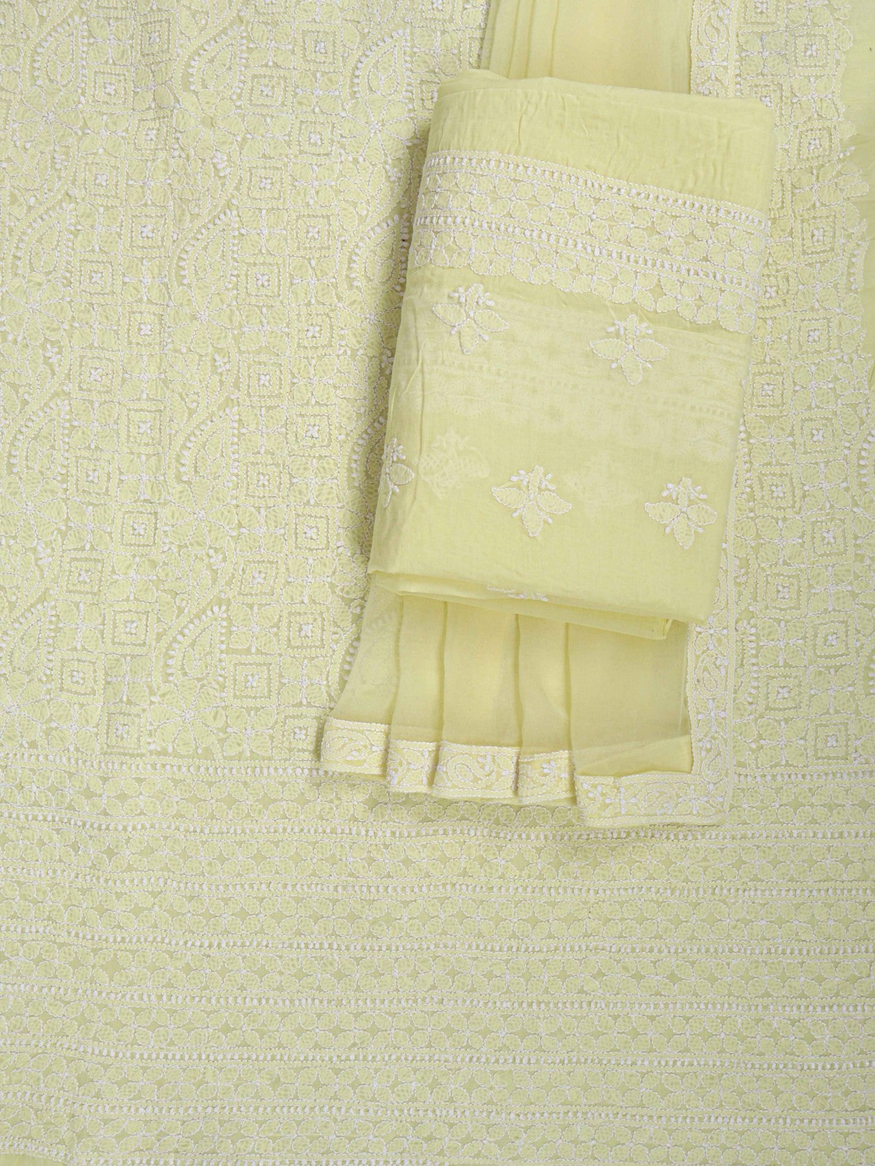 Ada Hand Embroidered Lemon Cotton Lucknowi Chikankari Unstitched Suit Piece 01A184367
