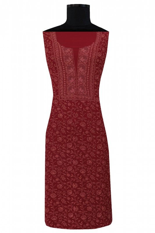 Ada Hand Embroidered Maroon Pure Georgette Lucknowi Chikan Unstitched Kurta Dupatta Set A511814