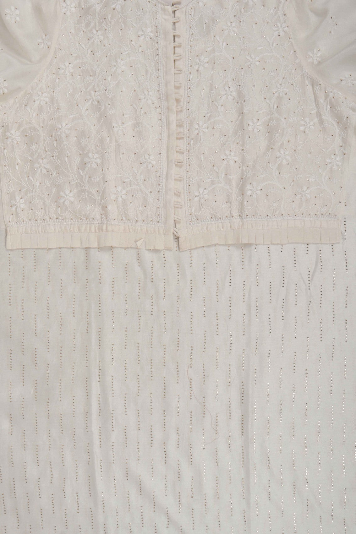 Ada Hand Embroidered Cream Chanderi Lucknowi Chikankari Kurta/Jacket With Muqaish Work A597292