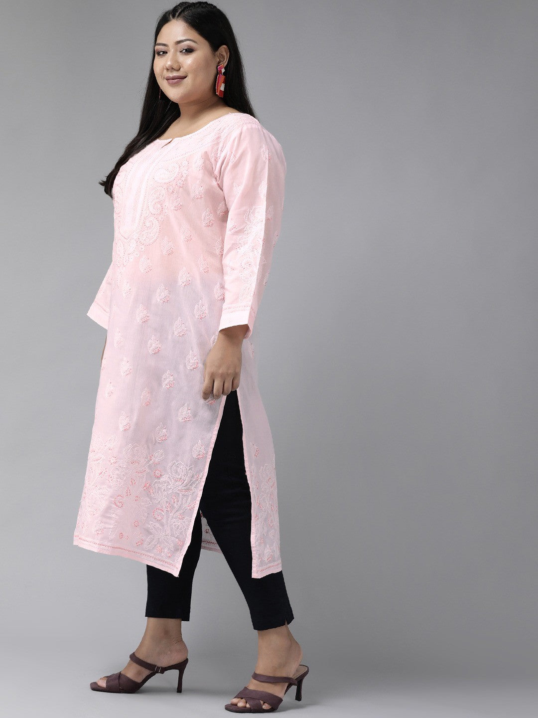 Ada Hand Embroidered Pink Cotton Lucknowi Chikankari Straight Kurta  A221041