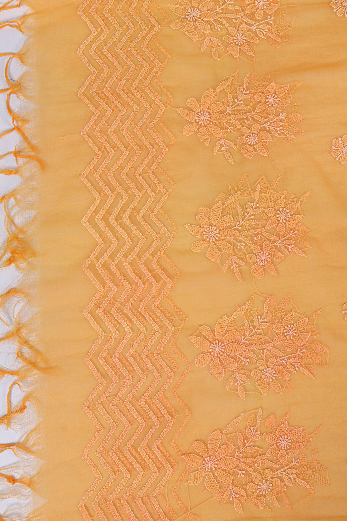 Ada Hand Embroidered Orange Chanderi Lucknowi Chikankari Dupatta A604870
