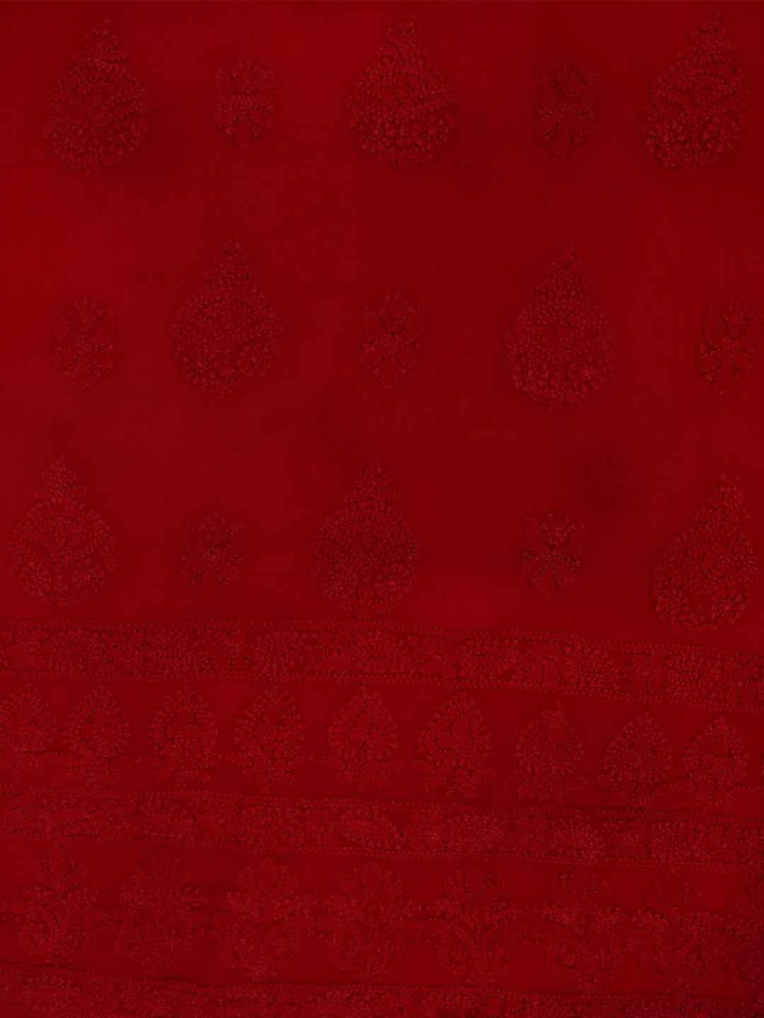 Ada Hand Embroidered Red Georgette Lucknowi Chikan Unstitched Kurta Piece A601224