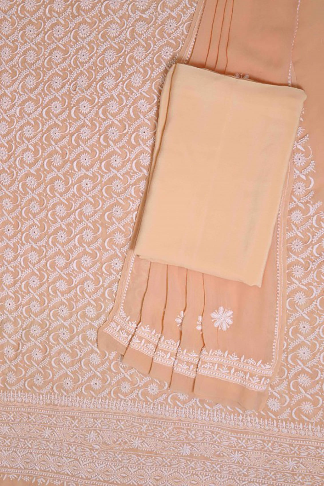 Ada Hand Embroidered Peach Pure Georgette Lucknowi Chikankari Unstitched Suit Piece A171903