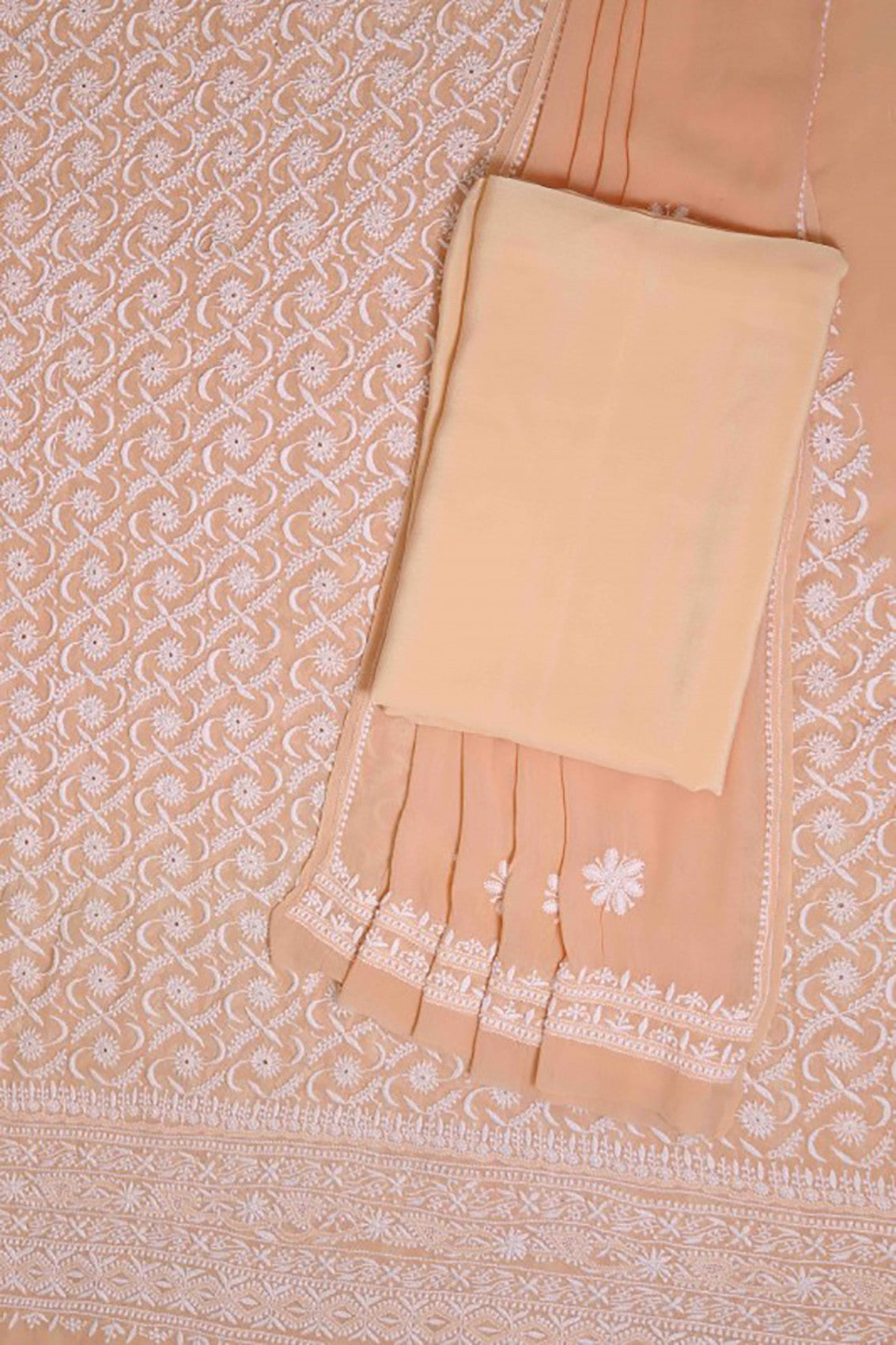 Ada Hand Embroidered Peach Pure Georgette Lucknowi Chikankari Unstitched Suit Piece A171903