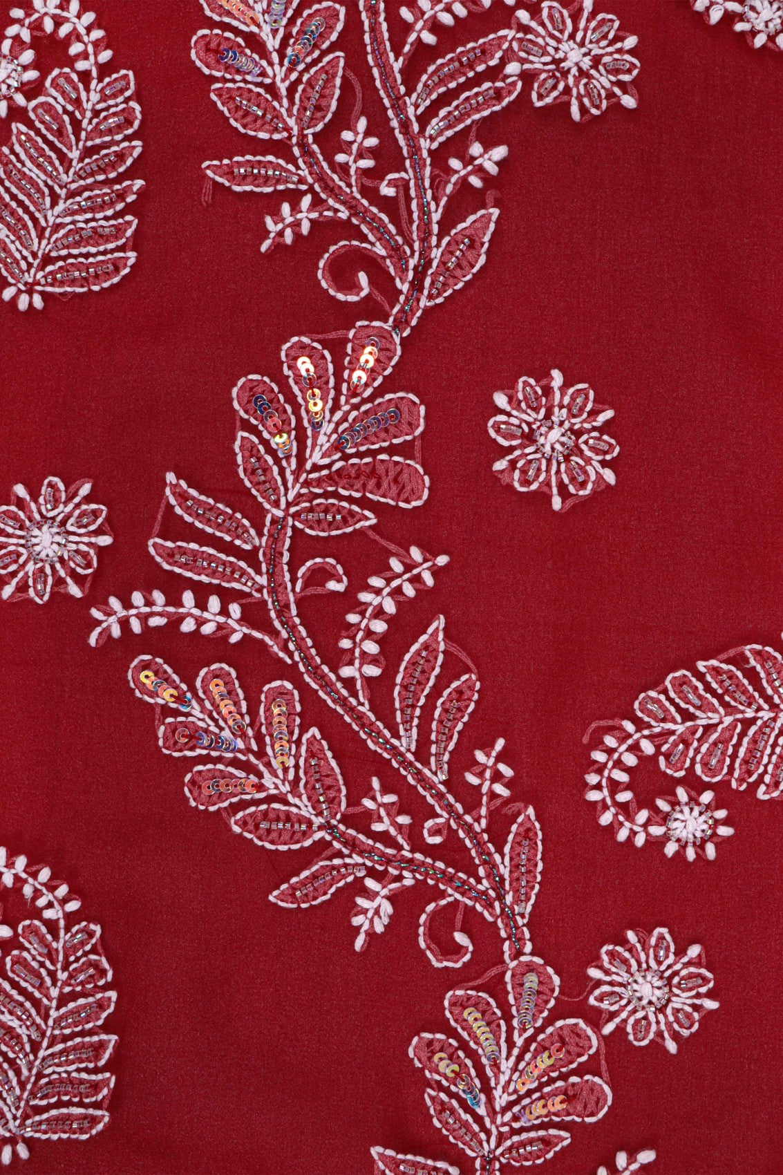 Ada Hand Embroidered Maroon Georgette Lucknowi Chikankari Saree/Blouse With Cutdana Work 01A194048