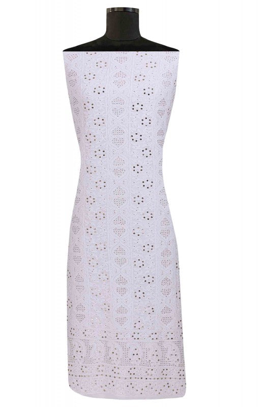 Ada Hand Embroidered White Georgette Lucknowi Chikan Unstitched Kurta Dupatta Set With Muqaish Work A621534