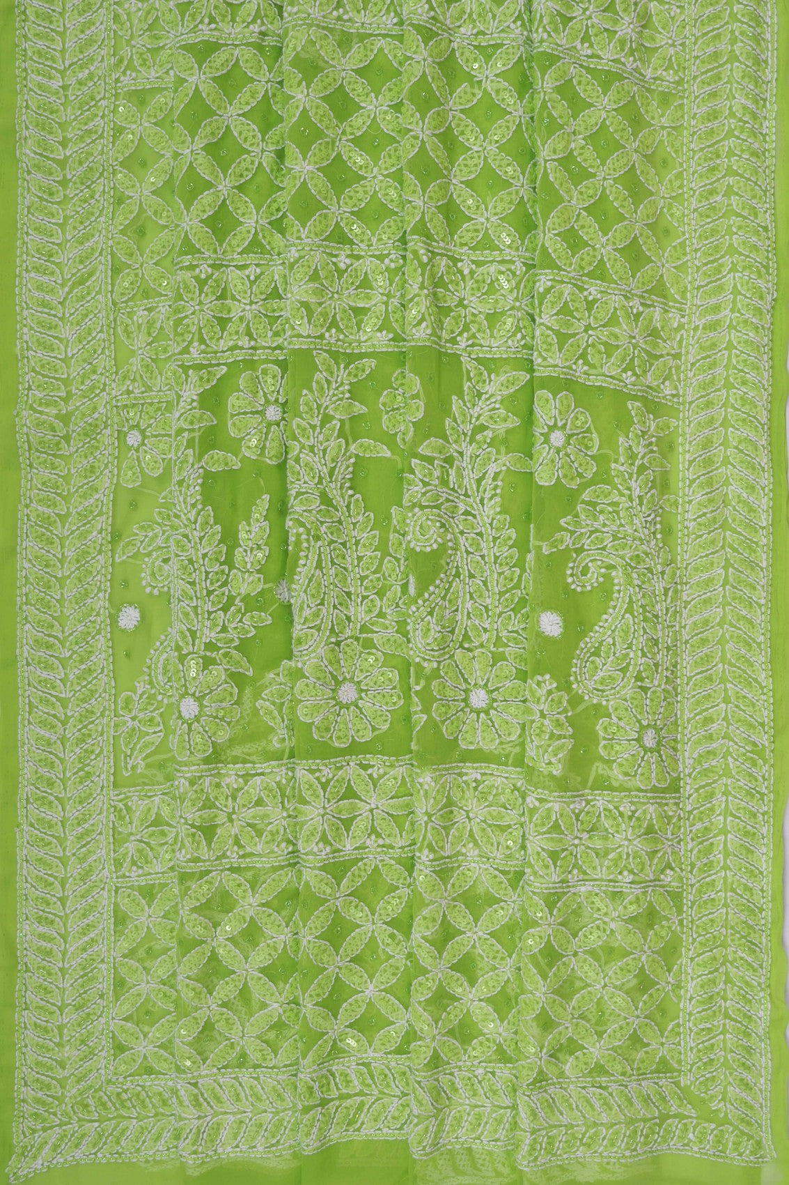Ada Hand Embroidered Sheen Green Georgette Lucknowi Chikankari Saree/Blouse With Sequinned Work 01A204595