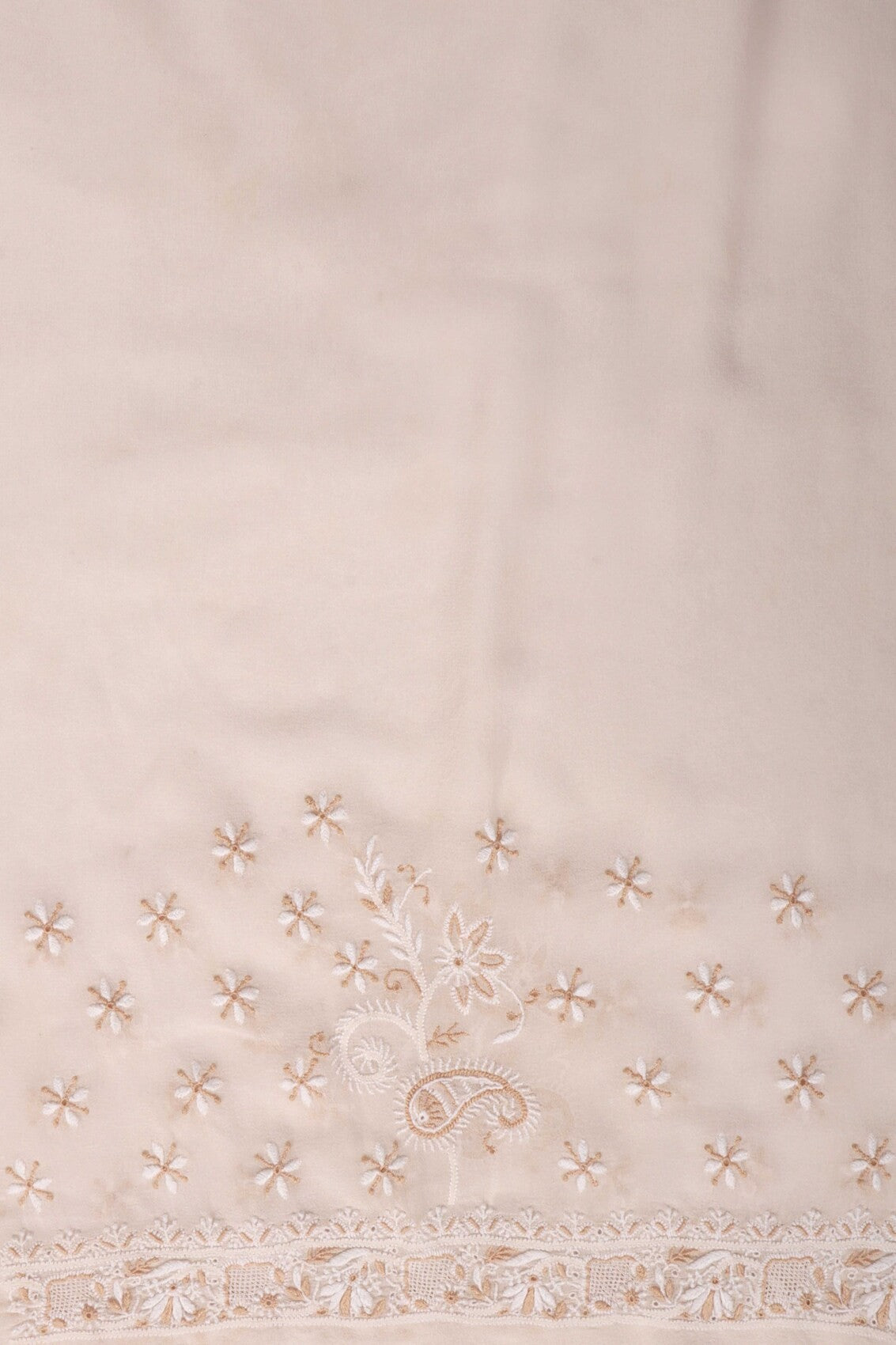 Ada Hand Embroidered Cream Pure Georgette Lucknowi Chikankari Saree with Blouse A275184