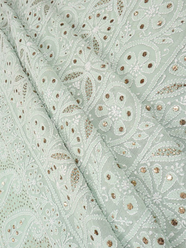 Ada Hand Embroidered Pista Green Pure Georgette Lucknowi Chikan Unstitched Kurta Piece with Muqaish Work A576710