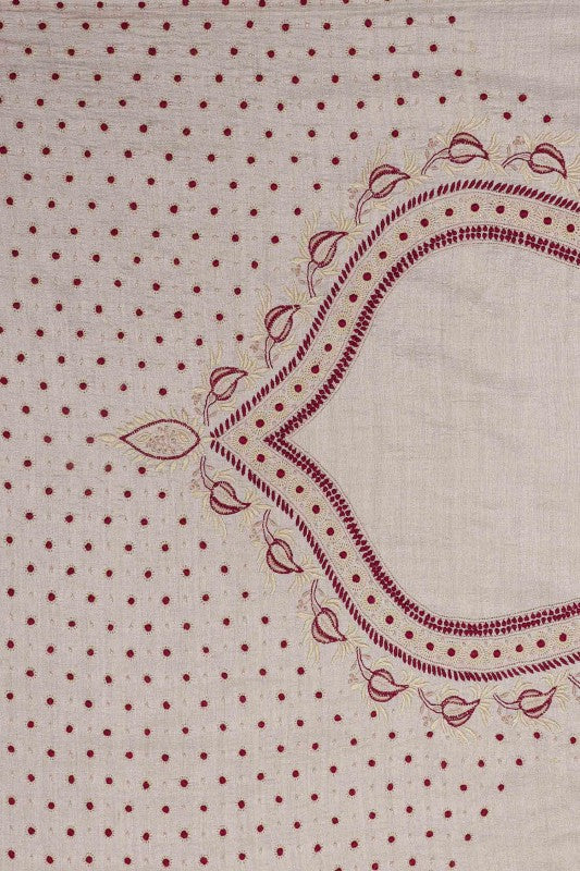 Ada Hand Embroidered Fawn Tusser Silk Lucknow Chikan Saree/Blouse With Pearl Work-A70568