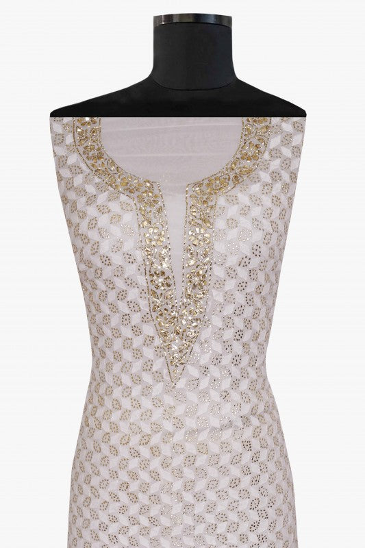 Ada Hand Embroidered White Georgette Chikan Unstitched Kurta Piece With Muqaish Work A617641