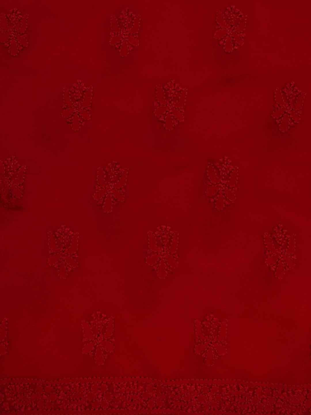 Ada Hand Embroidered Red Georgette Lucknowi Chikan Unstitched Kurta Piece A601224