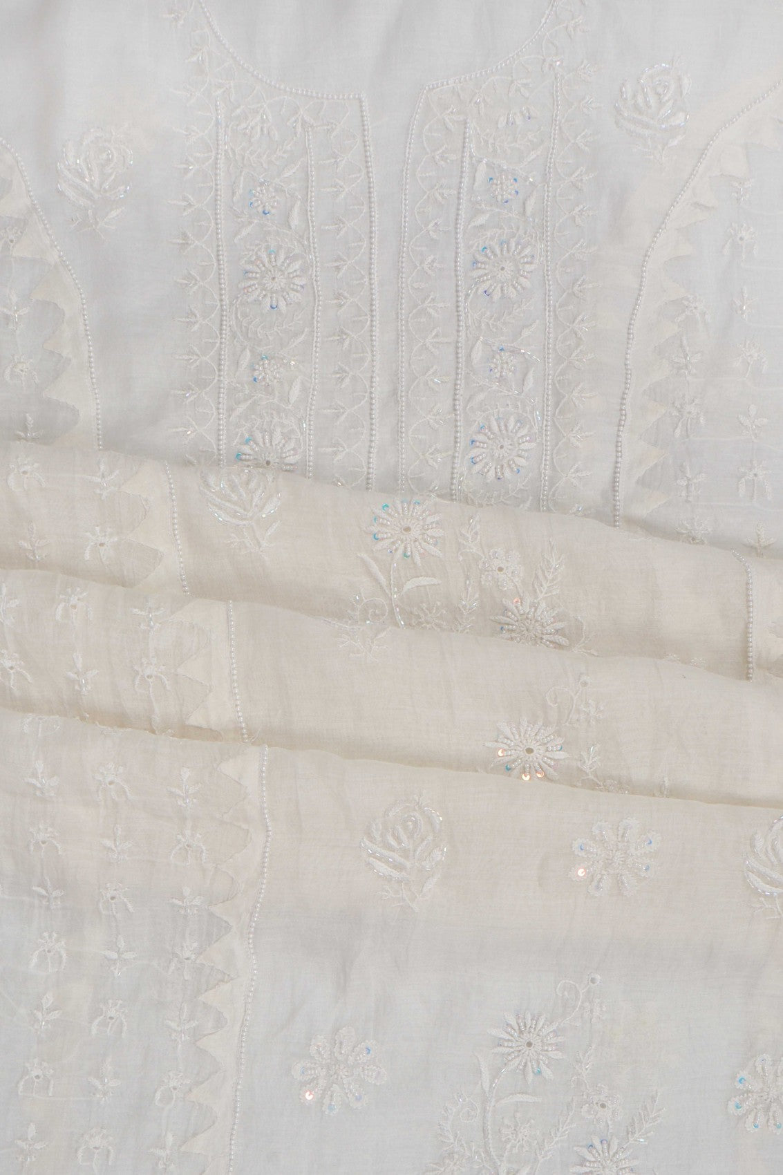 Ada Hand Embroidered Off White Chanderi Lucknowi Chikankari Unstitched Kurta Dupatta Set With Cutdana Work 01A260035