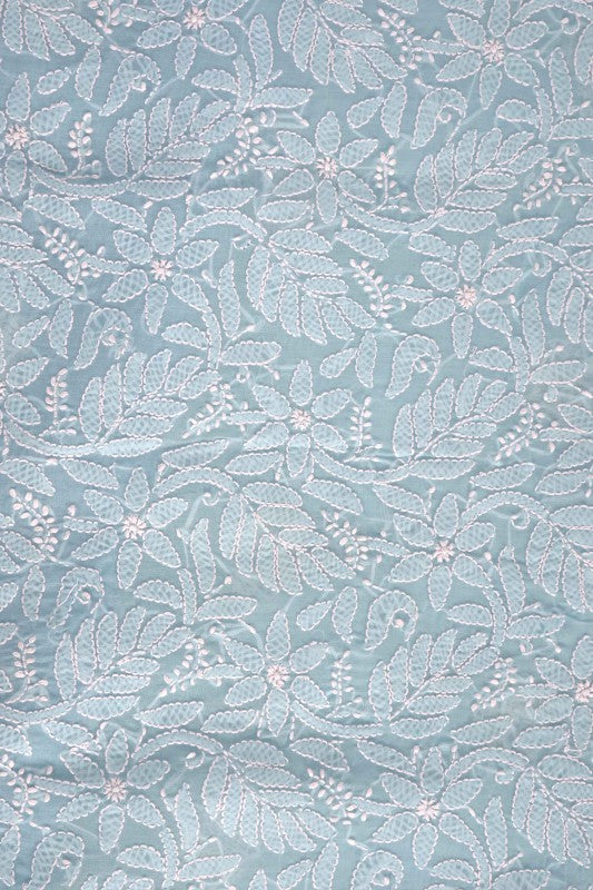Ada Hand Embroidered Blue Cotton Lucknowi Chikan Unstitched Suit Piece A495589