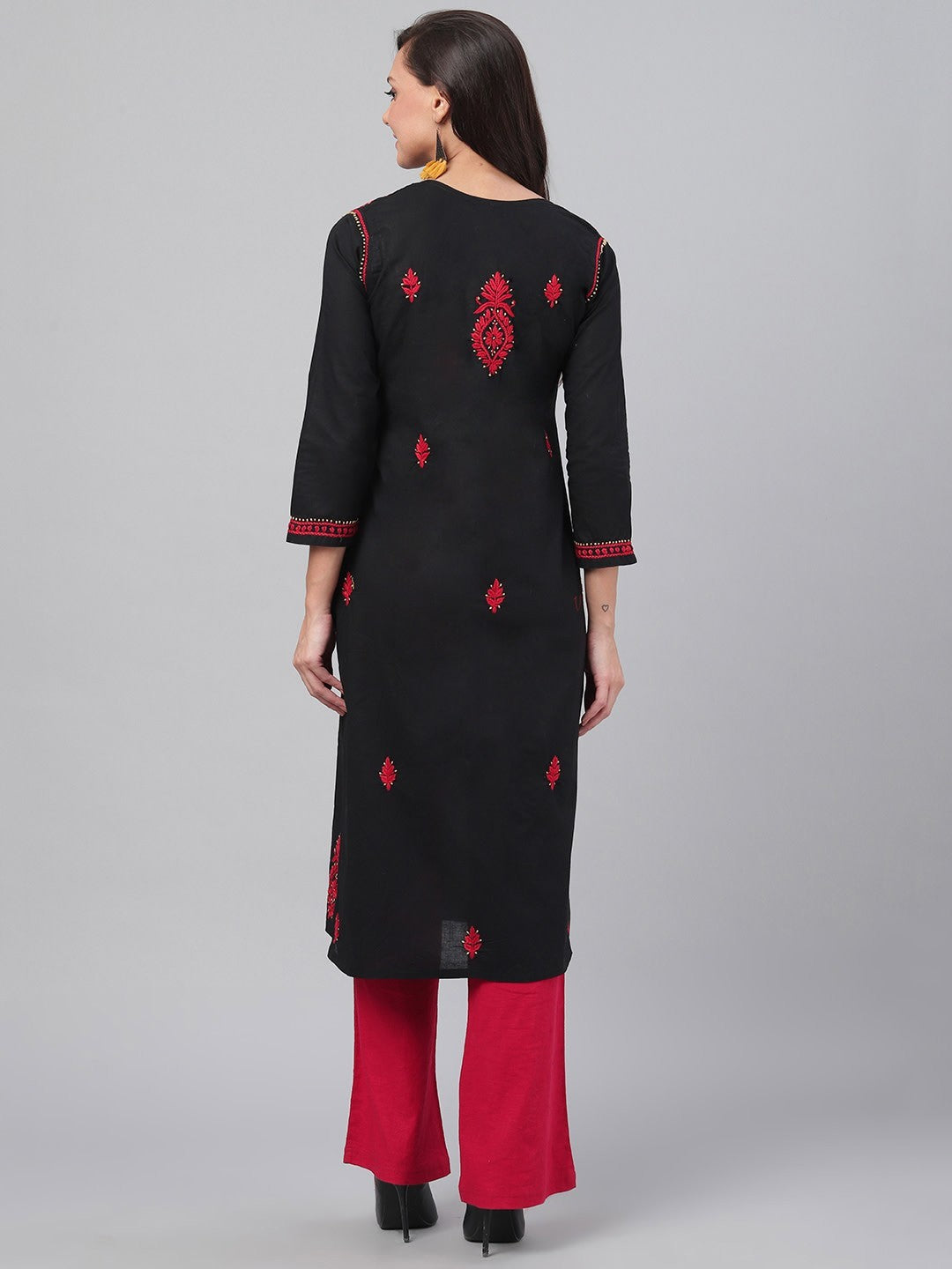 Ada Hand Embroidered Black Cotton Lucknowi Chikankari Straight Kurta A373637