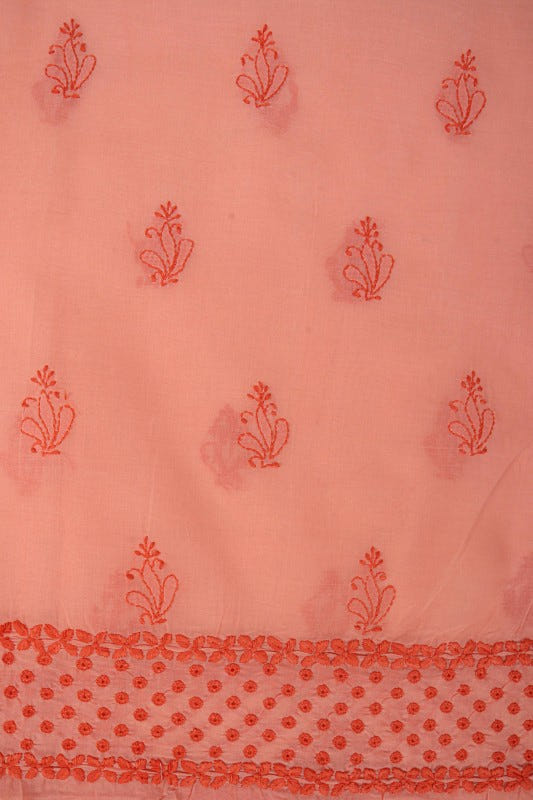 Ada Hand Embroidered Peach Cotton Lucknowi Chikankari Unstitched Suit Piece 01A179344