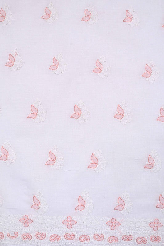 Ada Hand Embroidered White Cotton Lucknowi Chikan Unstitched Suit Piece A607693