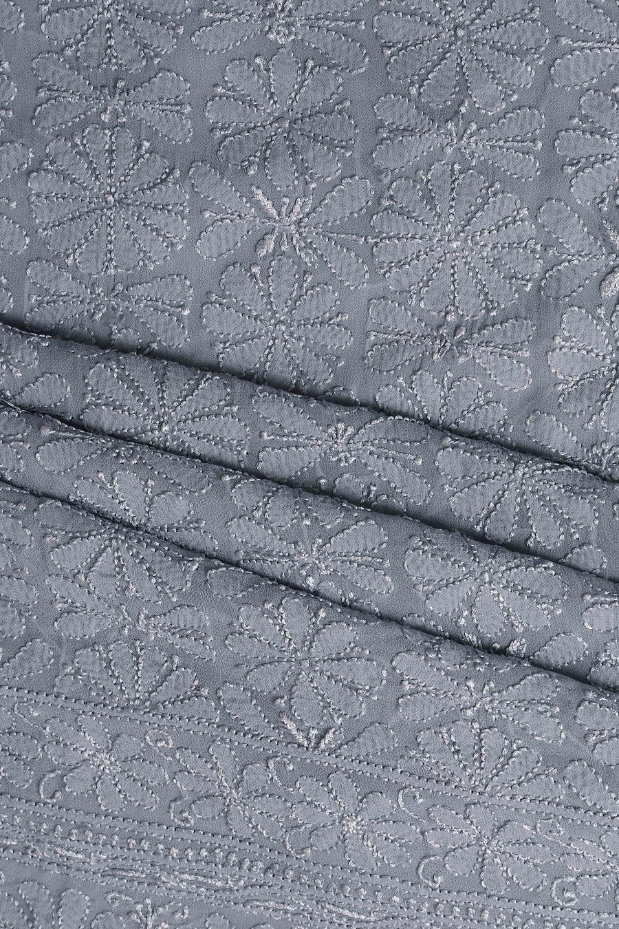 Ada Hand Embroidered Grey Georgette Lucknowi Chikan Unstitched Kurta Dupatta Set - A609336