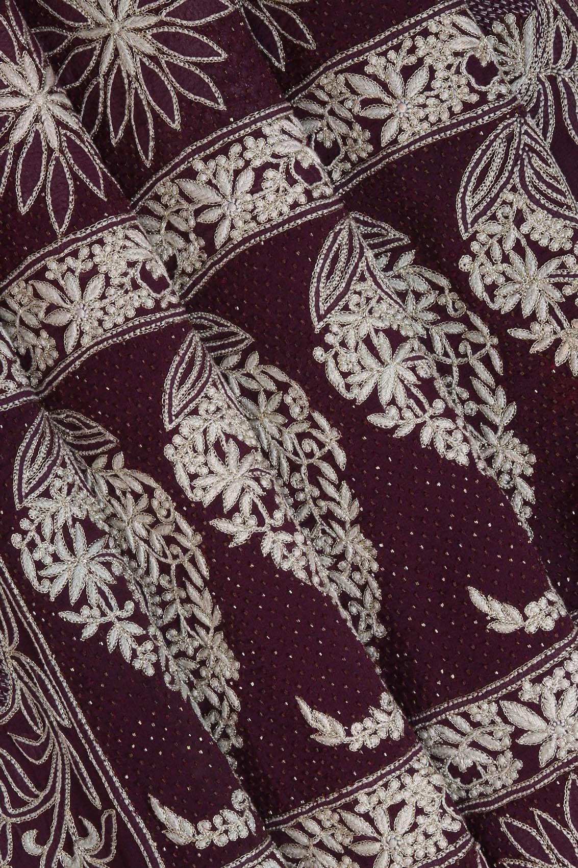 Ada Hand Embroidered Cream & Wine Ombre shade Pure Georgette Lucknowi Chikankari Saree/Blouse With Zari Work A59038