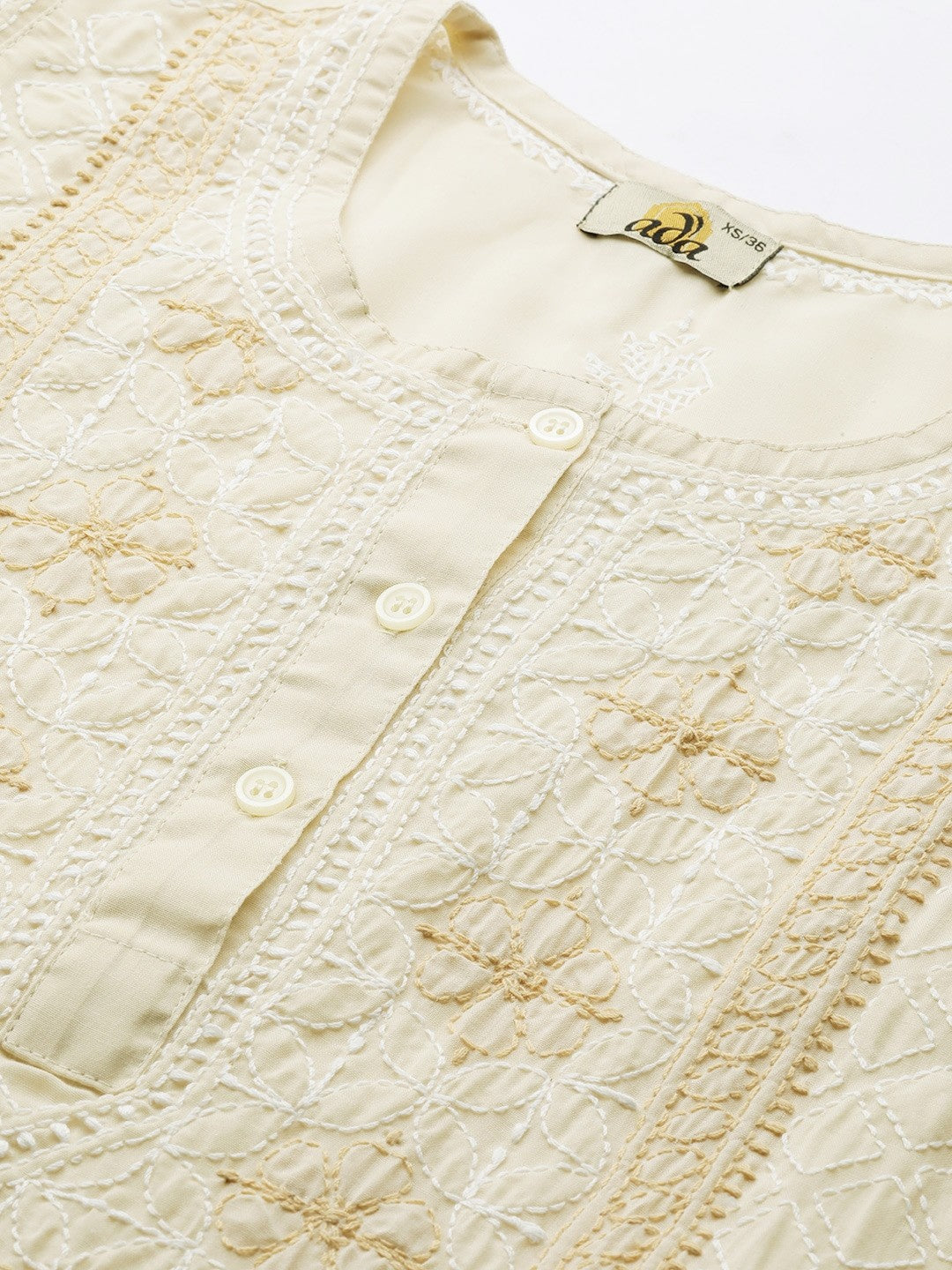 Ada Hand Embroidered Fawn Cotton Lucknowi Chikankari Straight  Kurti A911239