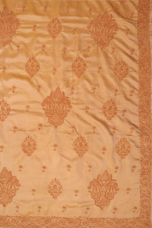 Ada Hand Embroidered Natural Dark Fawn Silk Lucknowi Chikankari Saree With Blouse 01A77505
