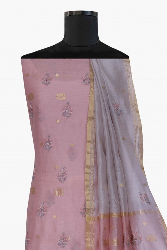 Ada Hand Embroidered Lavender Chanderi Lucknowi Chikan Unstitched Kurta Dupatta Set A622154