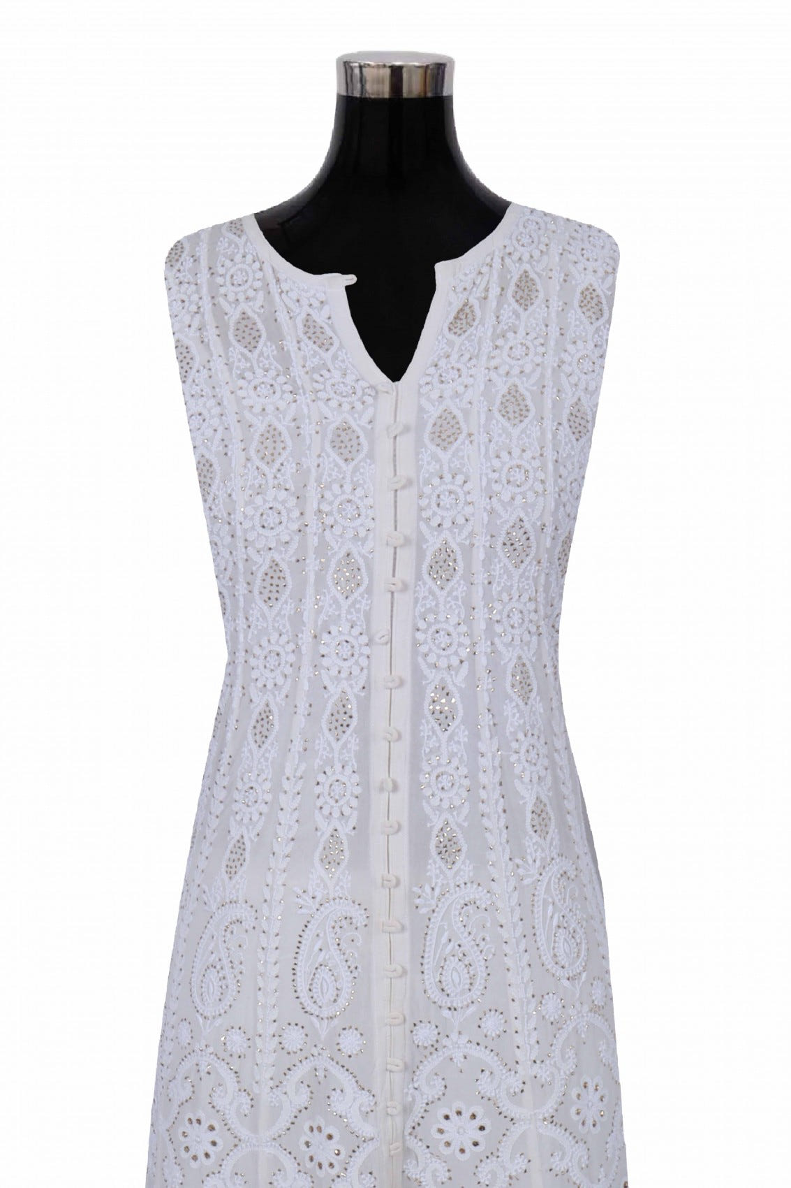 Ada Hand Embroidered Off White Pure Georgette Lucknowi Chikankari Semi-Stitched Anarkali Kurta Dupatta Set With Muqaish Work 01A132506