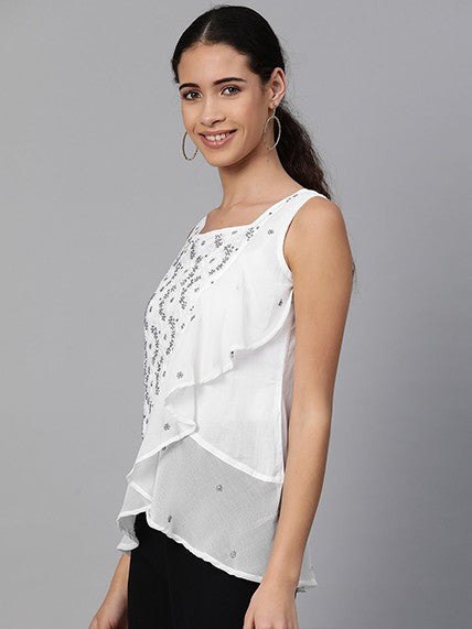 Ada Hand Embroidered White Cotton Lucknowi Chikankari Top A100276