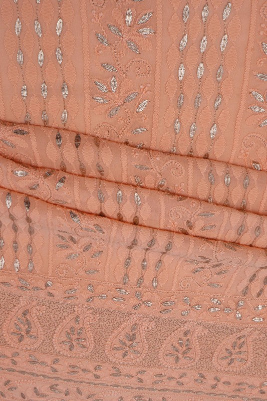 Ada Hand Embroidered Peach Georgette Lucknowi Chikan Unstitched Kurta Piece With Gota Patti Work A541972