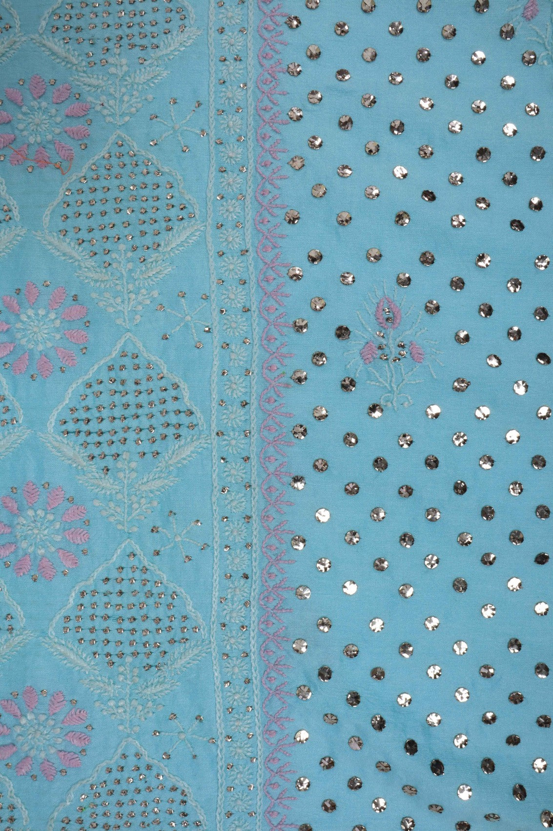 Ada Hand Embroidered Sky Blue Chanderi Lucknowi Chikankari Unstitched Suit Piece With Muqaish Work 01A195541