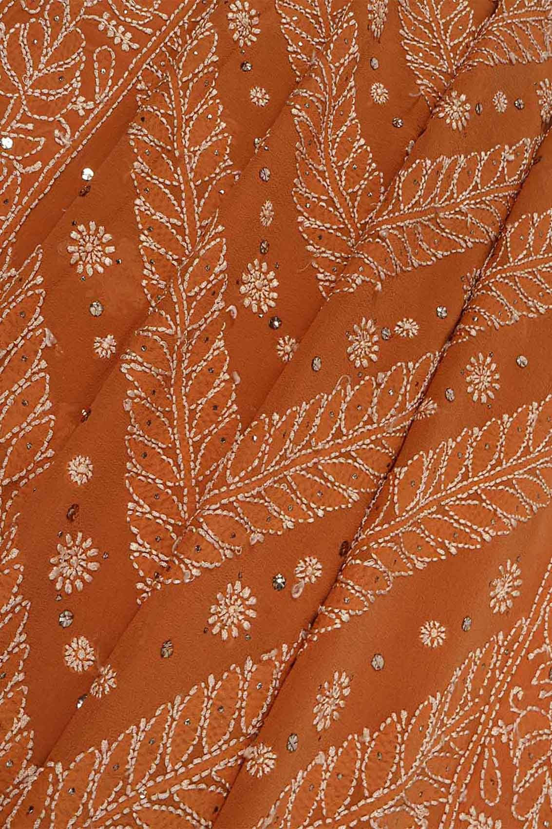 Ada Hand Embroidered Mustard Pure Georgette Lucknowi Chikankari Saree/Blouse With Muqaish Work 01A34780