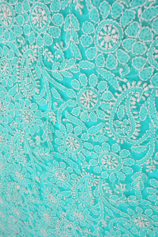 Ada Hand Embroidered Sea Green Georgette Lucknowi Chikan Unstitched Suit Piece A608153