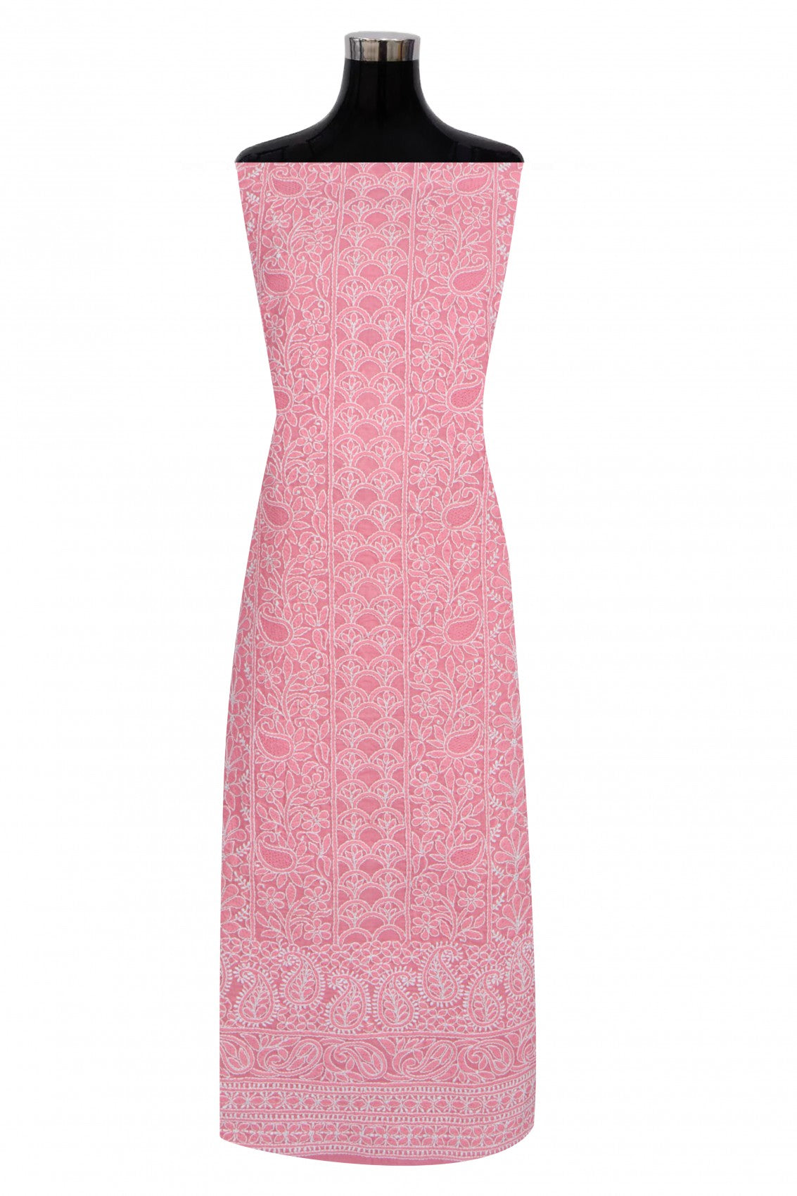 Ada Hand Embroidered Salmon Pink Cotton Lucknowi Chikankari Unstitched Suit Piece 01A279321