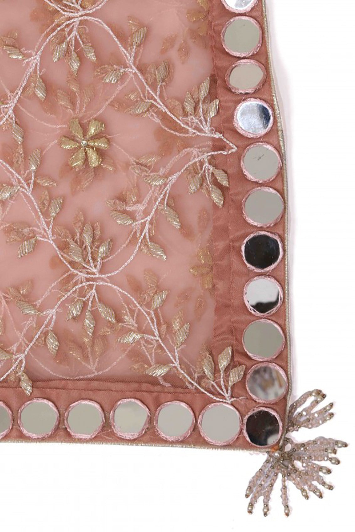 Ada Hand Embroidered Dusty Pink Net Lucknowi Chikankari Dupatta With Gota Patti Work A600706