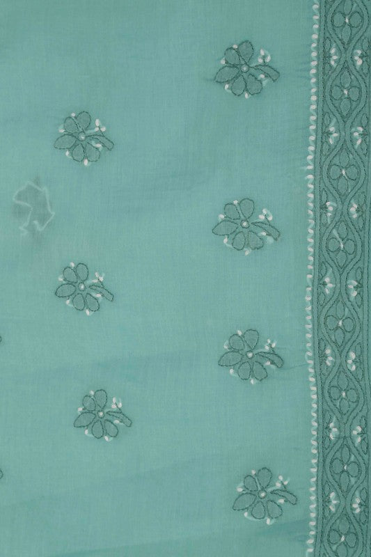 Ada Hand Embroidered Green Cotton Lucknowi Chikan Unstitched Suit Piece–A100244