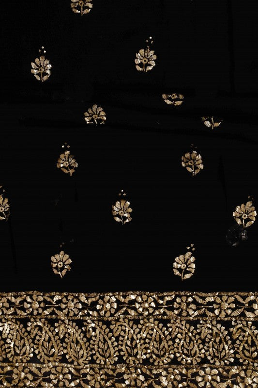 Ada Hand Embroidered Black Pure Georgette Lucknowi Chikan Unstitched Kurta Piece with Muqaish Work A94260
