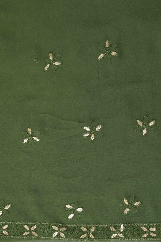 Ada Hand Embroidered Olive Green Georgette Lucknowi Chikan Unstitched Kurta Piece with Gota Patti Work A482677