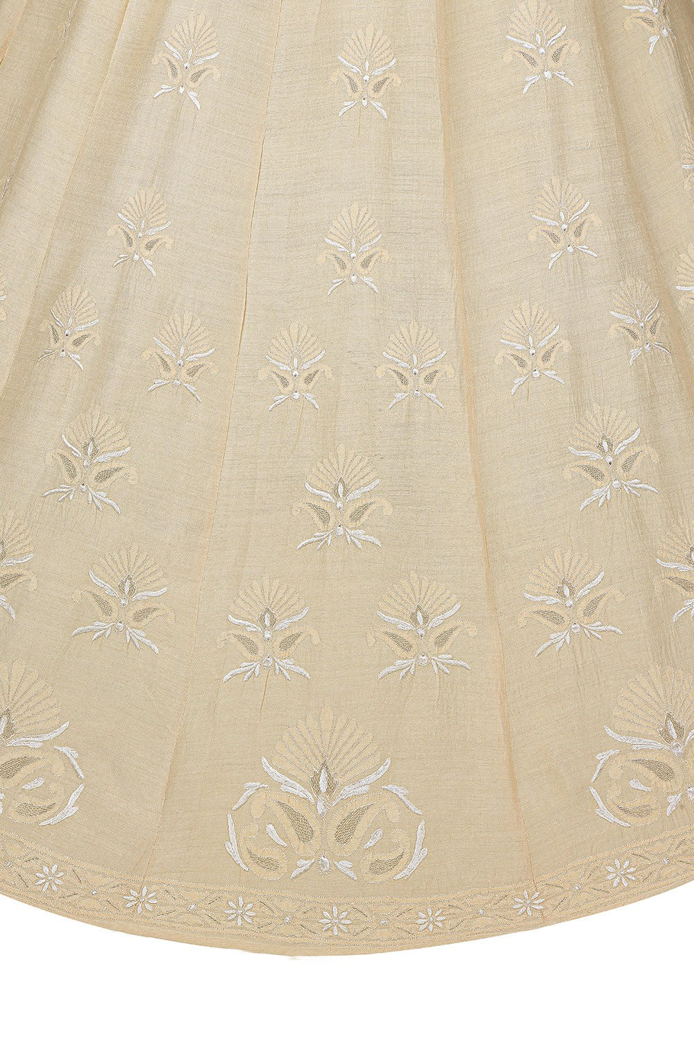 Ada Hand Embroidered Fawn Tusser Silk Lucknowi Chikankari Lehenga Skirt (only skirt) A625489