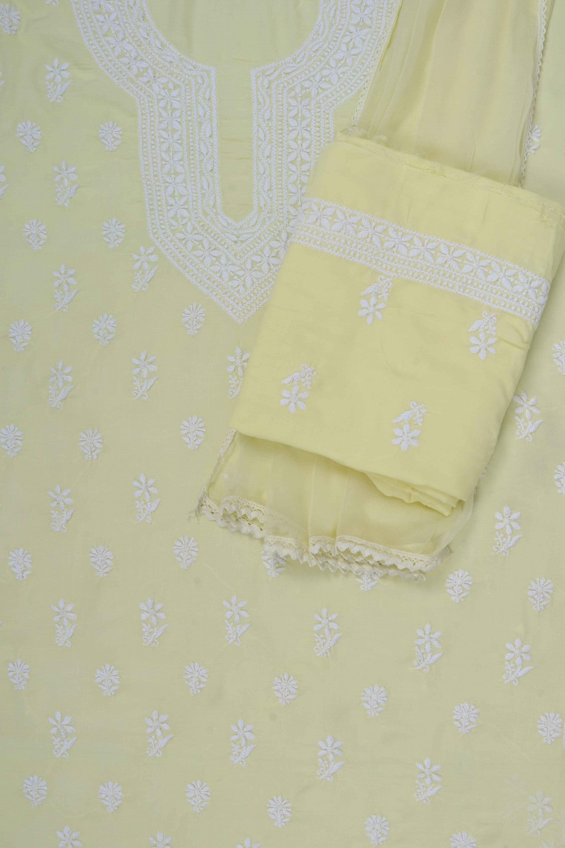 Ada Hand Embroidered Lemon Modal Lucknowi Chikankari Unstitched Suit Piece 01A172731